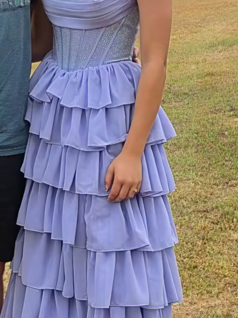 Womens Lavender Tiered Ruffle Prom Dress
